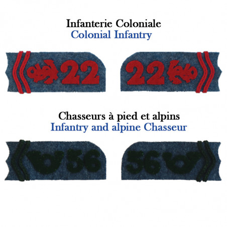 2 collar tabs for jacket model 1915 Chasseur and Colony