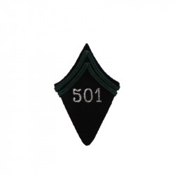 Patte de manche du 501ème Régiment de Chars de Combat - numéro brodé argent, drap noir